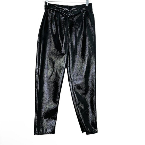 Who What Wear Vinylcore High Waisted Shiny Faux Leather Belted Pants Sz 2 - Picture 2 of 12